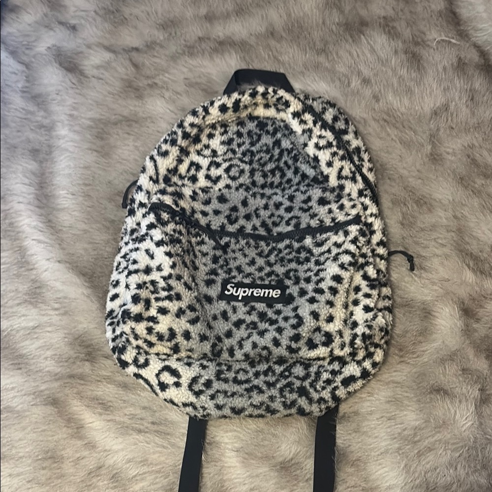 Supreme Leopard Faux-Fur Backpack in Black and Cream